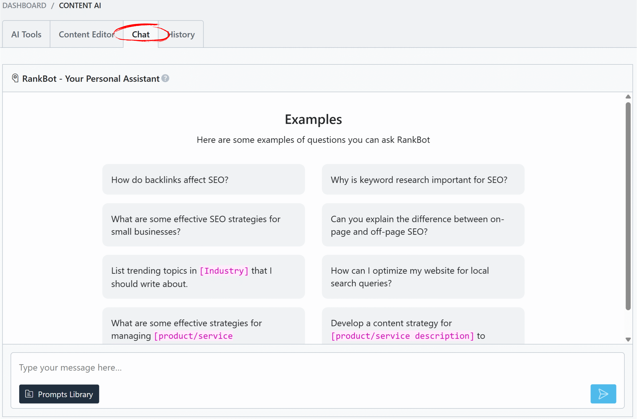Use RankBot in the Content AI Dashboard
